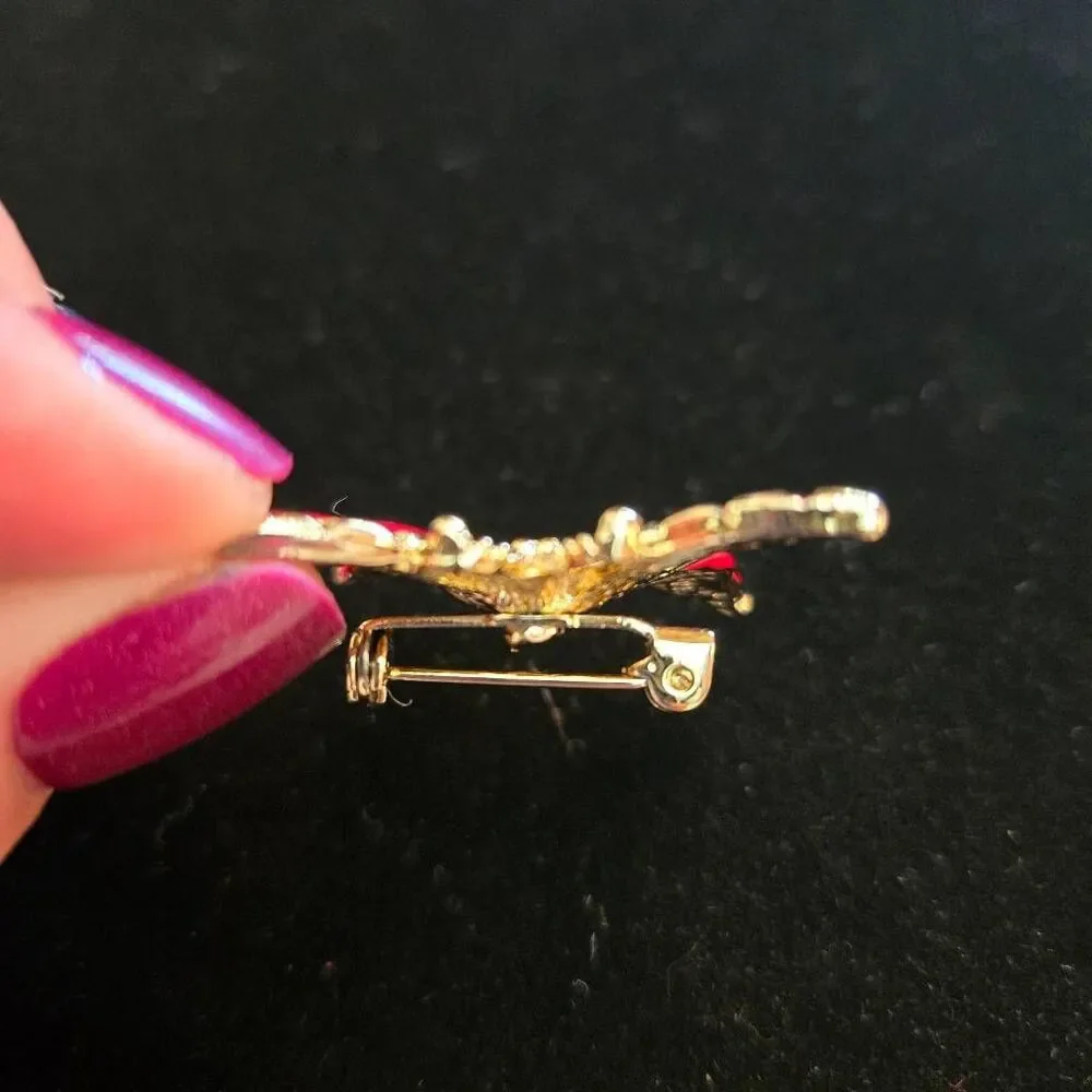 Vintage Red and Gold Butterly Brooch Pin